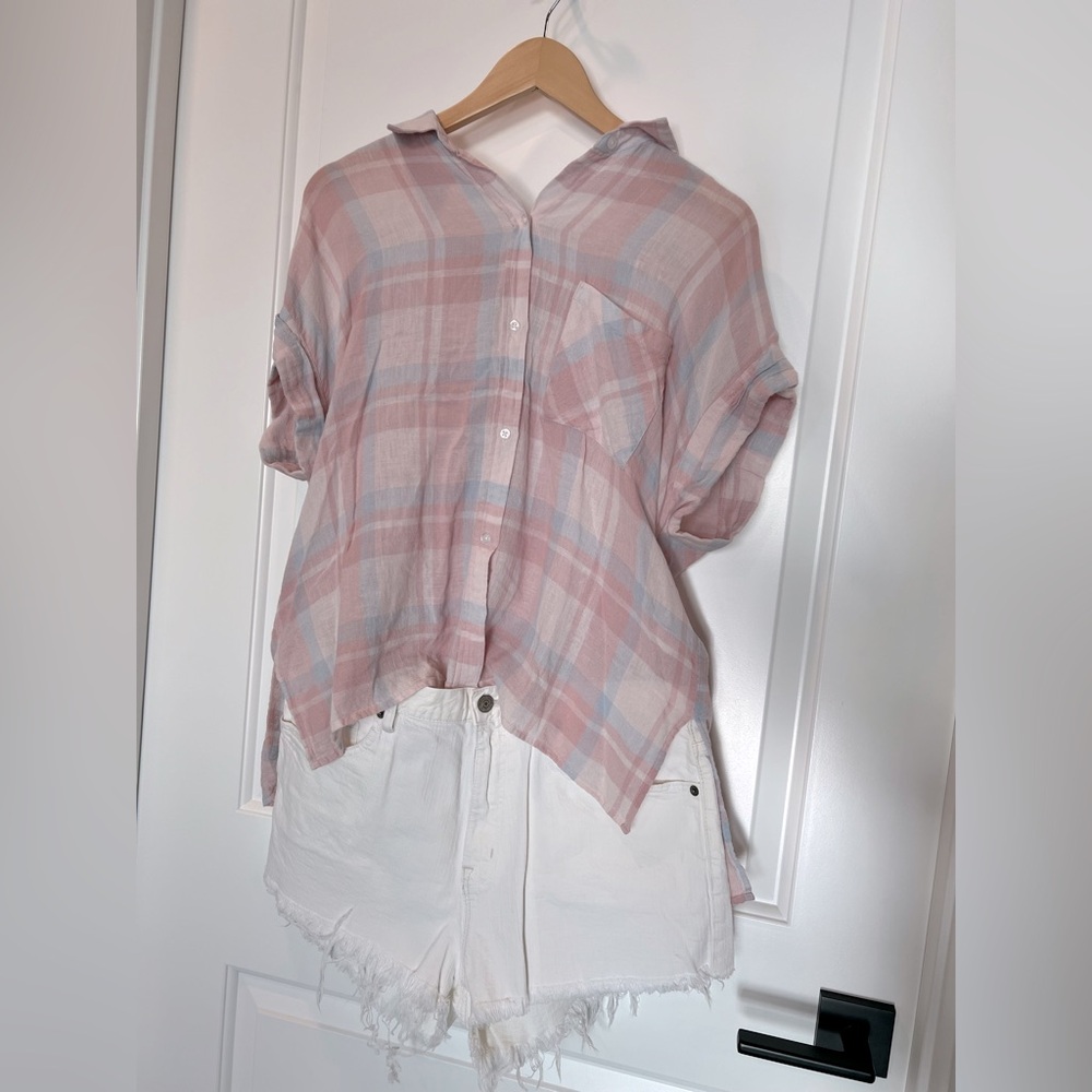 Rails Whitney Linen Pastel Verona Plaid Short Sleeve Button Down